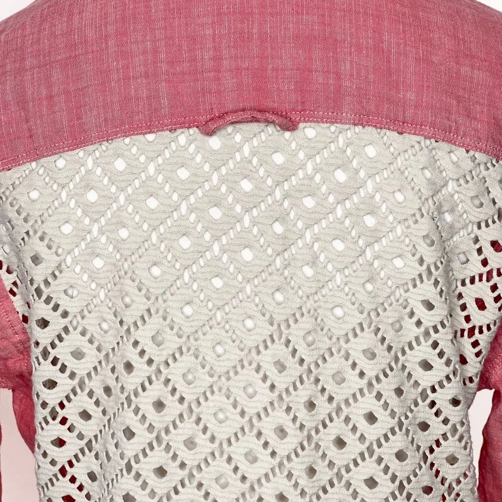 FREE PEOPLE Road Trip Chambray Crochet Button Down Shirt